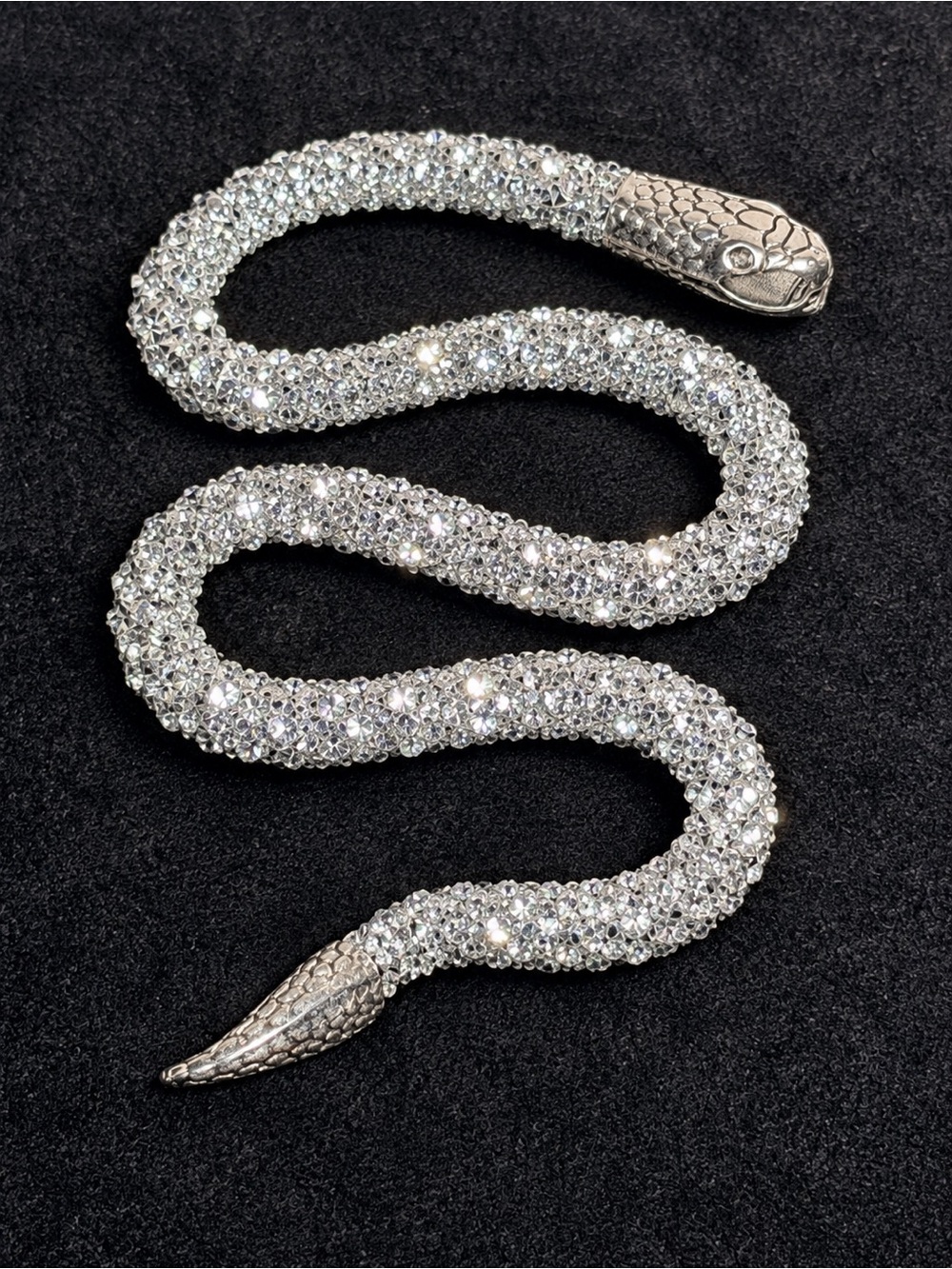 Silver Rhinestone Snake Necklace 29.5” - Picture 6 of 8